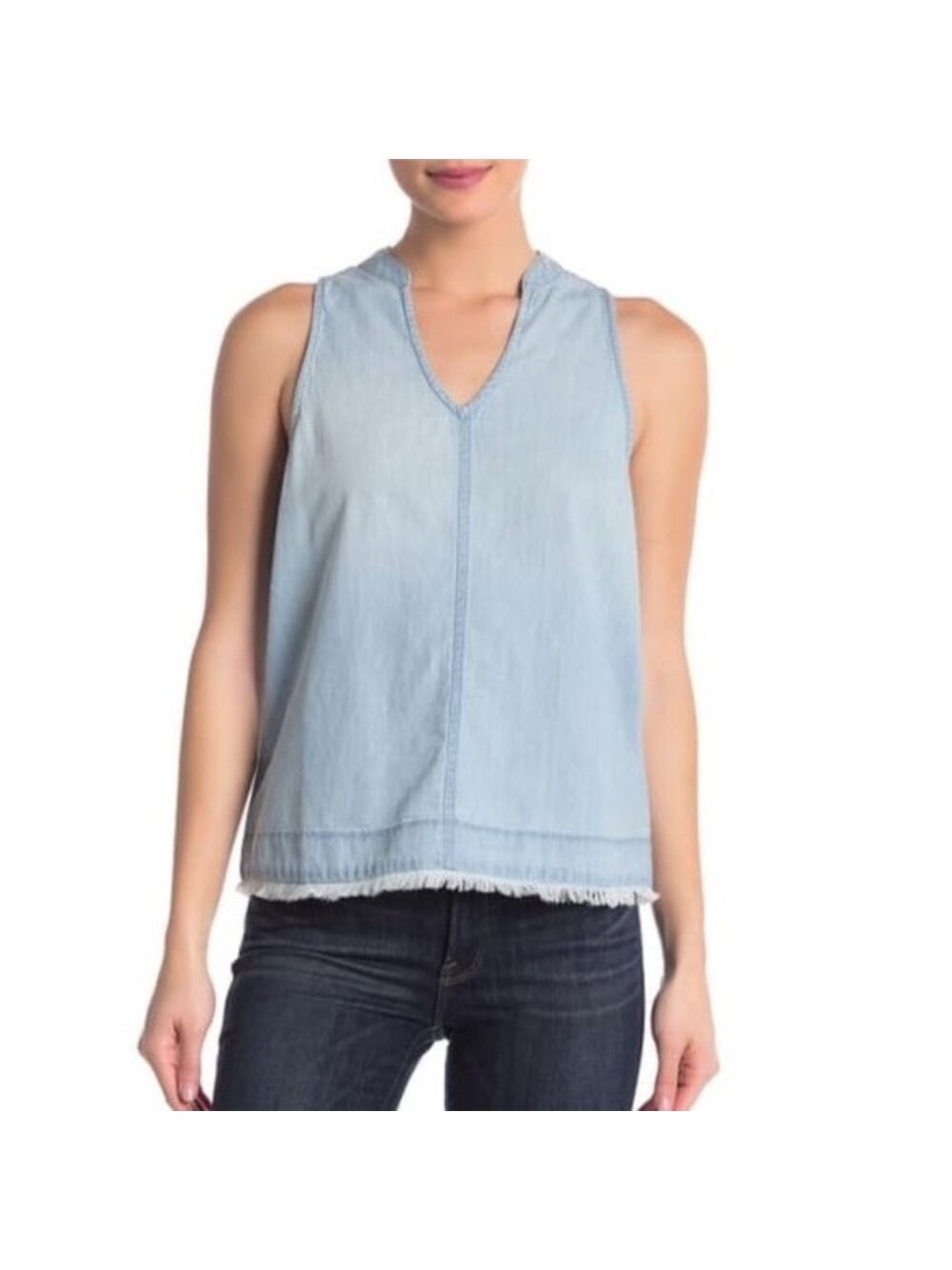 SUSINA Frayed Hem Chambray Tank Top